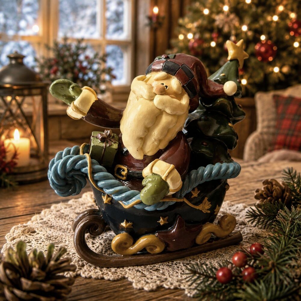 Santa Claus St Nicholas Sleigh Christmas Figurine Tree Gifts Resin 6" Holiday